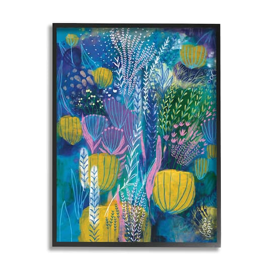 Stupell Industries Field of Abstract Florals Blue Green Yellow in Frame Wall Art